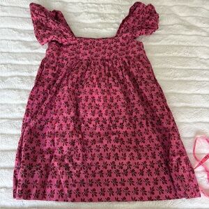 Vintage dark pink red indian cotton print tunic with puff babydoll sleeve size S